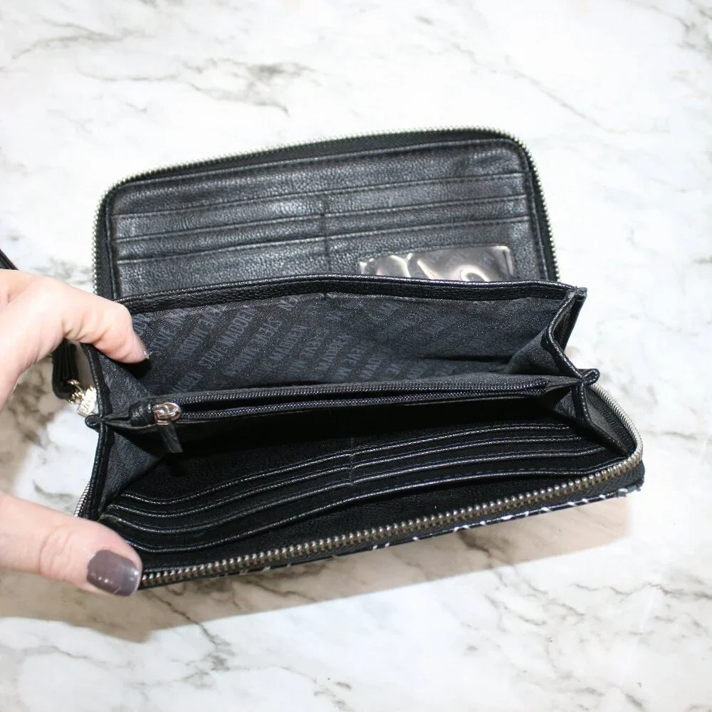 STEVE MADDEN Wristlet Mini Bag Clutch Wallet PU Leather Carry All Purse Black